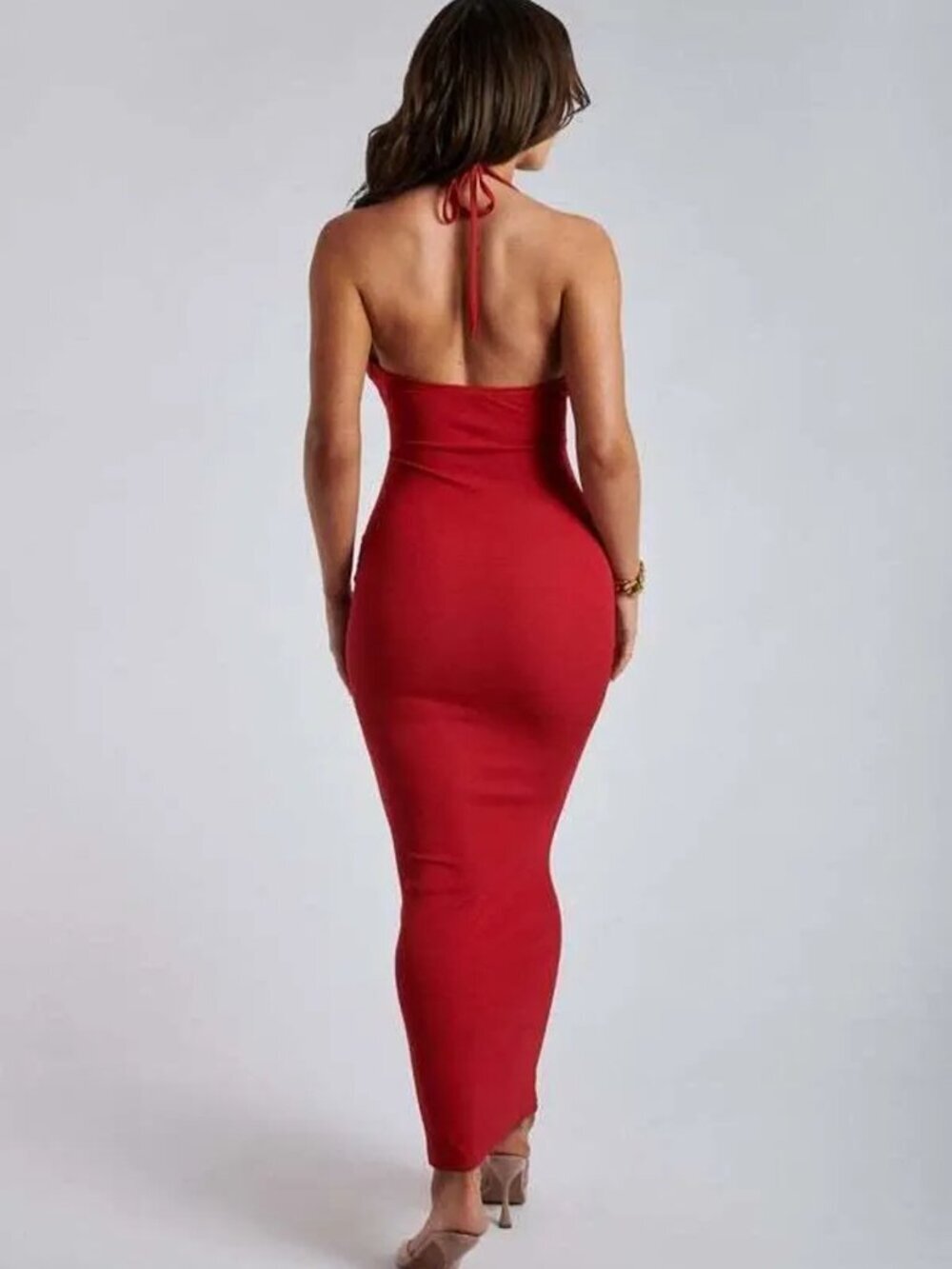 Meshki Maddie Ribbed Maxi Bodycon Dress Drawstring Cut Out Raspberry Red Small - Picture 4 of 8